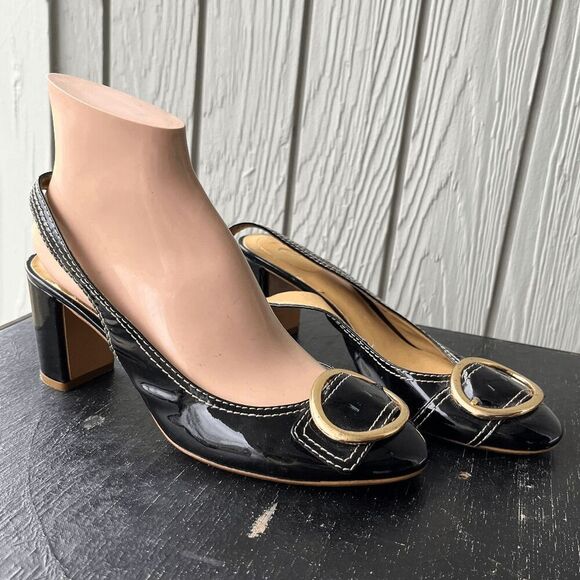 Y2K Easy Spirit Black Patent Slingback Block Heels Buckle 7.5 - Picture 1 of 9
